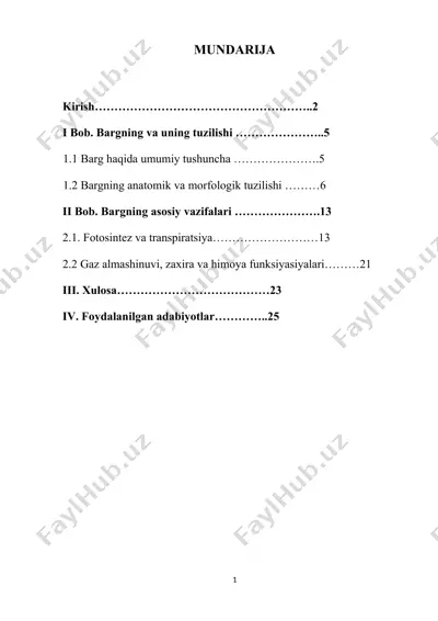 barg anatomiyasi va fiziologiyasi — DOCX