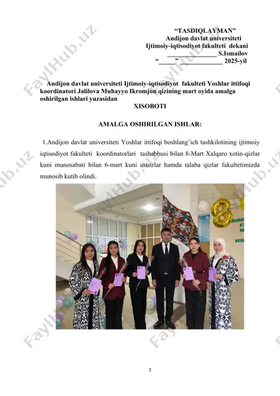 amalga oshirilgan ishlari xisoboti — DOCX