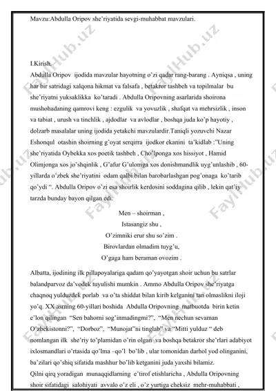 abdulla oripov she’riyatida sevgi-muhabbat mavzulari — DOCX