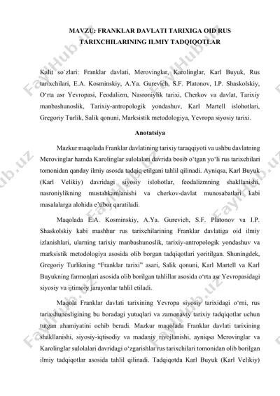 franklar davlati tarixiga oid rus tarixchilarining ilmiy tadqiqotlar — DOCX