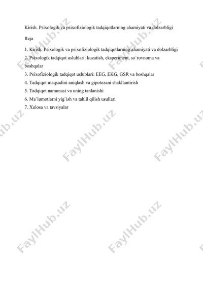 psixologik va psixofiziologik tadqiqotlar — DOCX