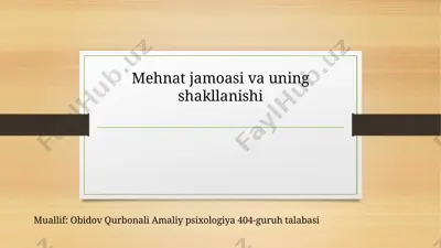 mehnat jamoasi va uning shakllanishi — PPTX