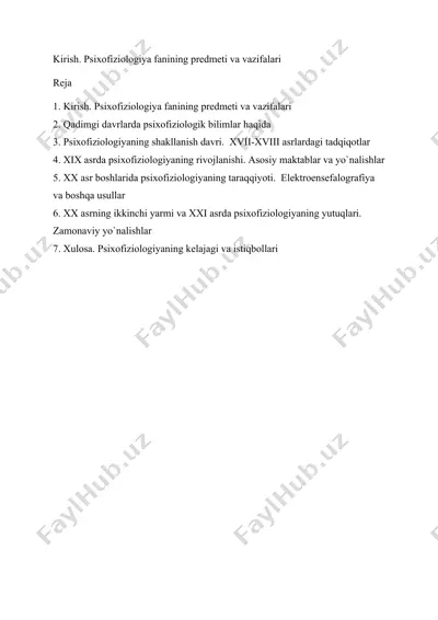 psixofiziologiya fanining predmeti va vazifalari — DOCX