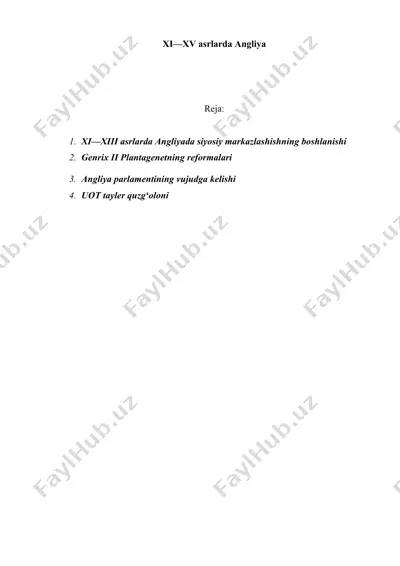 xi—xiii asrlarda angliyada siyosiy markazlashishning boshlanishi — DOCX