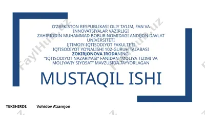 moliyat nazariyasi va moliyaviy qo'llanma — PPTX