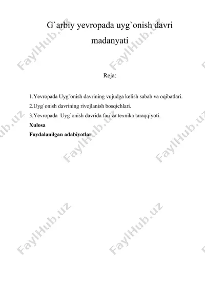 uyg`onish davri madaniyati — DOC