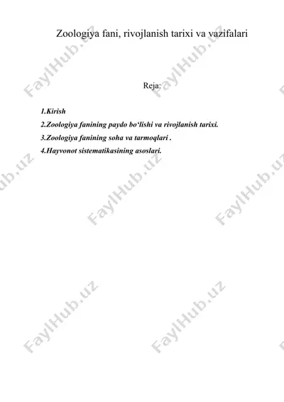 zoologiya fani, rivojlanish tarixi va vazifalari — DOCX