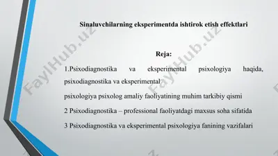 sinaluvchilarning eksperimentdai shtiroketi sheffektlari — PPTX