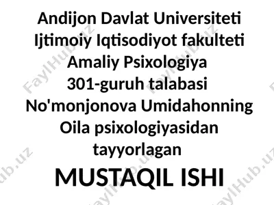 mustaqil ishi oilaviy munosabatlar psixologiyasi — PPTX