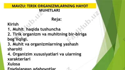 tirik organizmlarning hayot muhitlari — PPTX