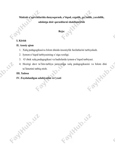 xalq pedagogikasini va islom dini ta'limotini tatbiq etish — DOC