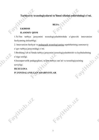 tarbiyaviy texnologiyalar — DOC