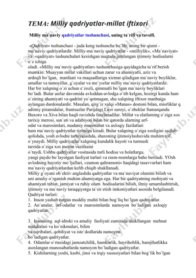 milliy qadriyatlar-millat iftixori — DOCX