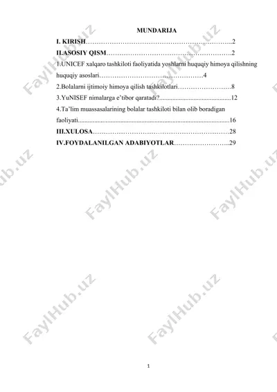 unicef xalqaro tashkiloti faoliyatida yoshlarni huquqiy himoya qilishning huquqiy asoslari — DOCX
