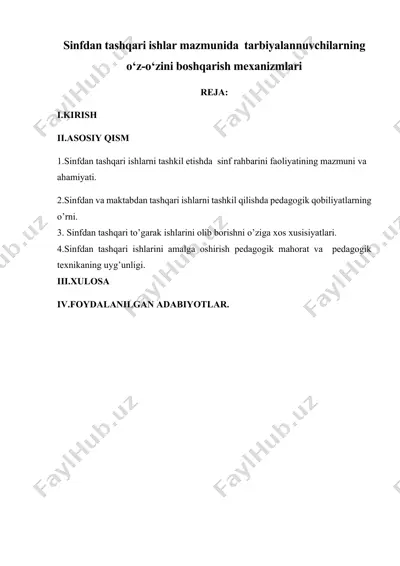 tarbiyachi o’qituvchilarning o’zlarini boshqarish mexanizmlari — DOCX