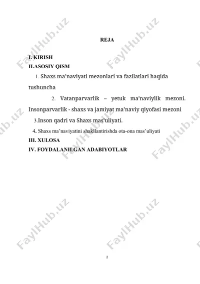 shaxs ma’naviyati va fazilatlari — DOCX