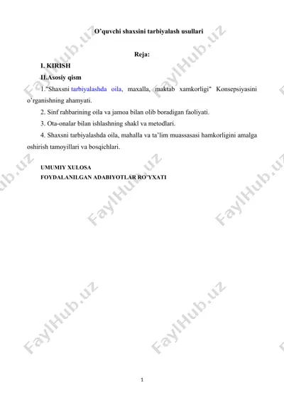 o’quvchi shaxsini tarbiyalash usullari — DOCX