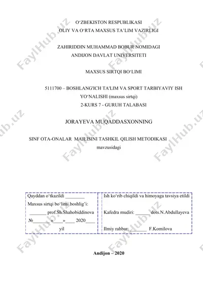 sinf ota-onalar majlisini tashkil qilish metodikasi — DOCX