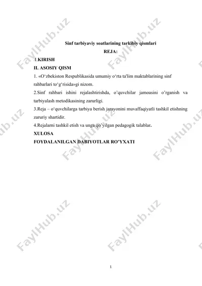 sinf tarbiyaviy soatlarining tarkibiy qismlari — DOCX