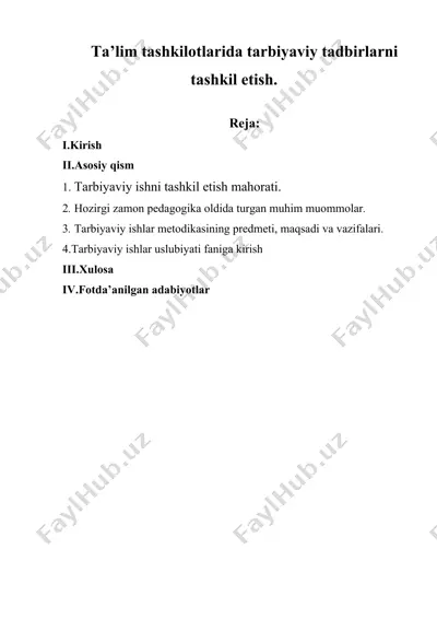 tarbiyaviy ishni tashkil etish — DOC