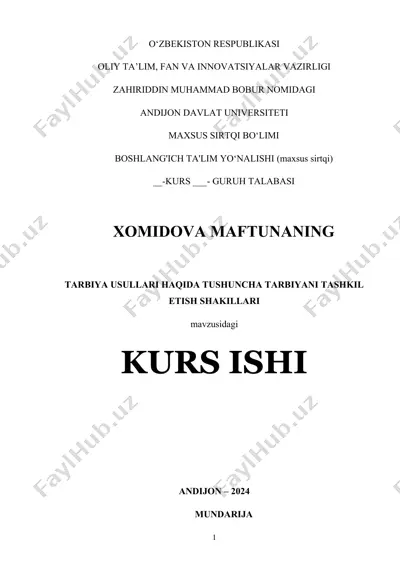 tarbiya usullari haqida tushuncha tarbiyani tashkil etish shakillari — DOC