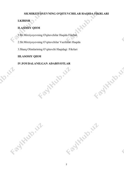 sh.mirziyoyevning o'qituvchilar haqida fikrlari — DOCX