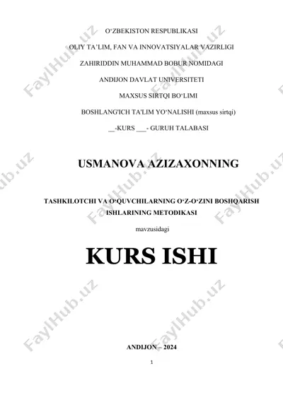 usmanova azizaxonning tashkilotchilari va o'quvchilarning o'z-o'zini boshqarish ishlarining metodikasi — DOC