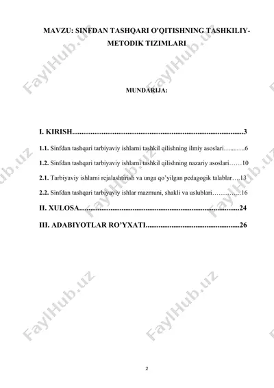 sinfdan tashqari o'qitishning tashkiliy-metodik tizimlari — DOCX