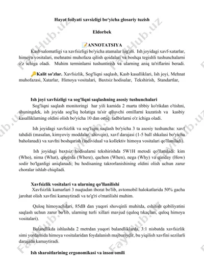 hayot foilyati xavsizligi boʻyicha glosariy tuzish — DOCX