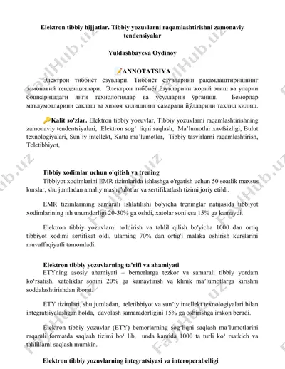 tibbiy yozuvlar va emr tizimlari treningi — DOCX