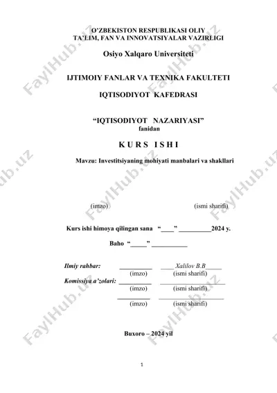 investitsiyaning mohiyati manbalari va shakllari — DOCX
