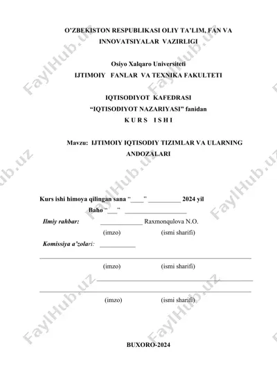 ijtimoiy iqtisodiy tizimlar va ularning andozalari kurs ishi — DOCX