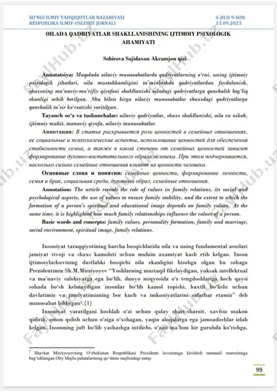 oilada qadriyatlar shakllanishining ijtimoiy psixologik ahmiyati — PDF