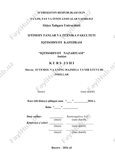 is'temol va uning hajmiga ta'sir etuvchi omillar — DOCX