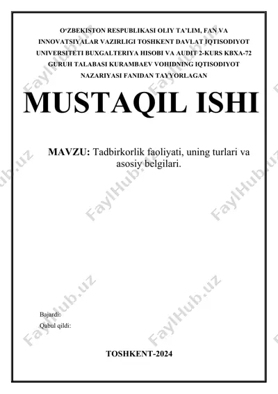 tadbirkorlik faoliyati, uning turlari va asosiy belgilari — DOCX