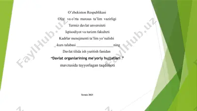 davlat organlarining me'yoriy hujjatlari — PPTX