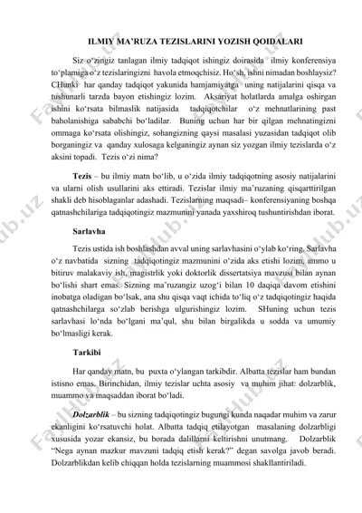 ilmiy ma'riza tezislarini yozish qoidalari — DOCX