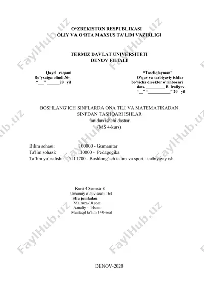 boshlang’ich sinflarda ona tili va matematikadan sinfdan tashqari ishlar fanidan ishchi dastur — DOC