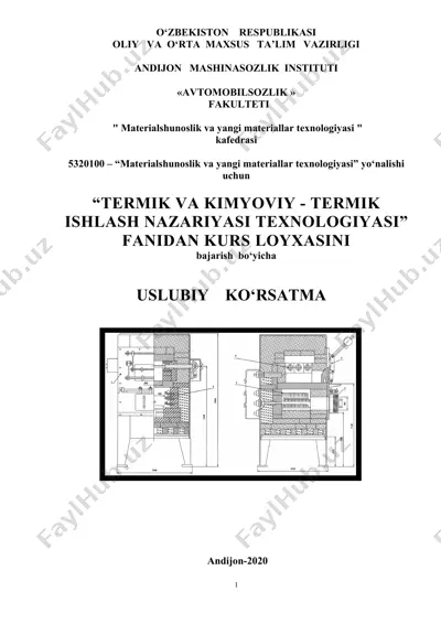 termik va kimyoviy - termik ishlash nazariyasi texnologiyasi kurs loyiaxsi — DOCX
