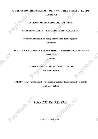 materialshunoslik va yangi materiallar texnologiyasi yo’nalishi talabalar uchun uslubiy ko`rsatma — DOCX