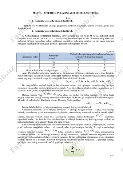 iqtisodiy jarayonlarni modellashtirish — DOCX