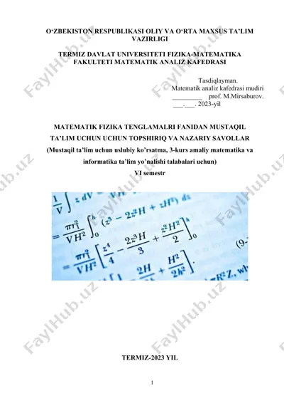 matematik fizika usullari fanidan mustaqil ta’lim materiallari — DOC