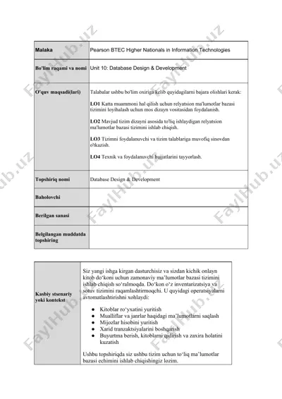 pearson btec higher nationals in information technologies — DOCX