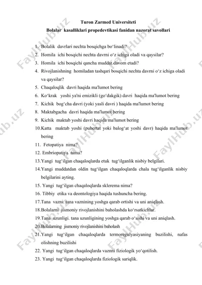 bolalar kasalliklari propedevtikasi fanidan nazorat savollari — DOCX