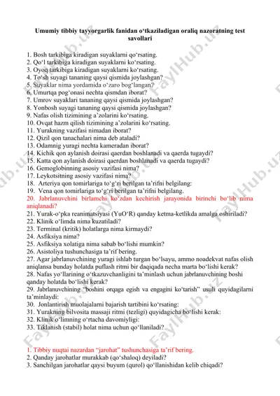 umumiy tibbiy tayyorgarlik fanidan o‘tkaziladigan oraliq nazoratning test savollari — DOCX