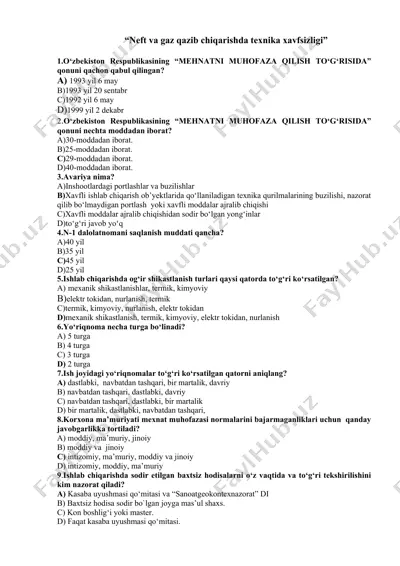 neft va gaz qazib chiqarishda texnika xavfsizligi — DOCX