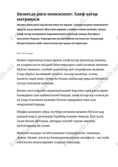 biznesda riks-menеjment: xavf-hatar matritsasi — DOCX
