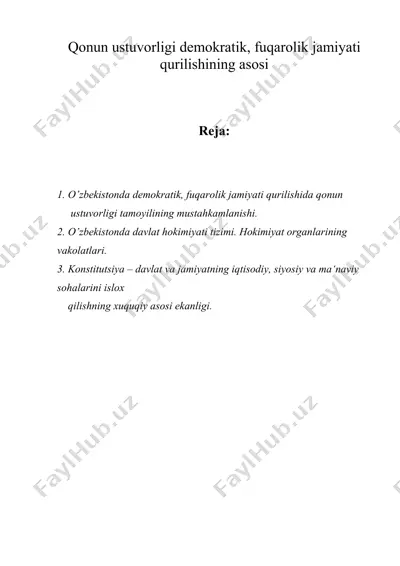 qonun ustuvorligi demokratik, fuqarolik jamiyati qurilishining asosi — DOC