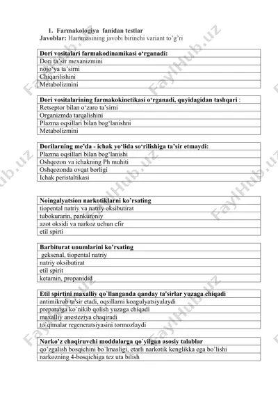 farmakologiya fanidan testlar — DOCX