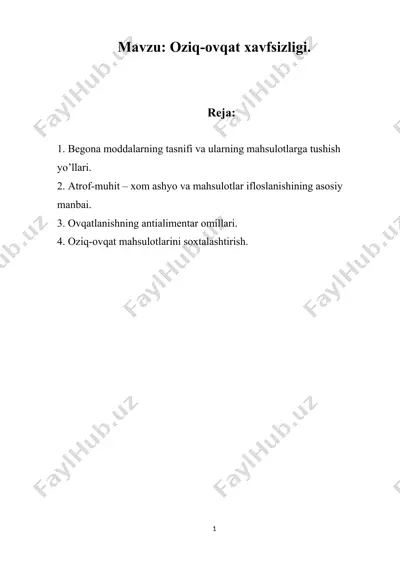 oziq-ovqat mahsulotlari xavfsizligi — DOC